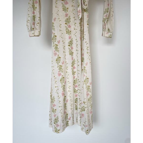 Vintage 70s Cream Jersey Floral Wrap Dress / Sz S / Neutral Maxi / Boho Hippie - Picture 6 of 11